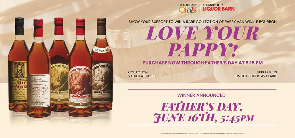 "Love Your Pappy" raffle promotional graphic - click here to register
